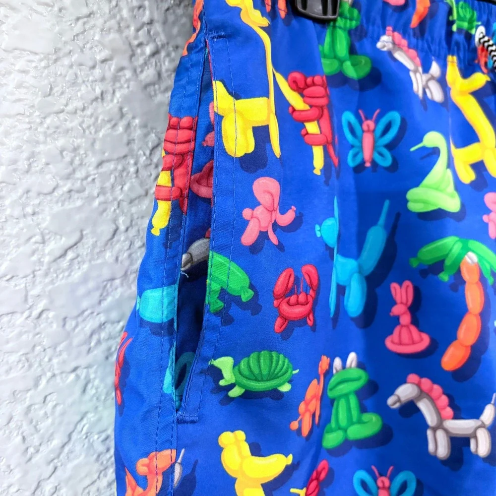 Balloon Animal Print Blue Swim Trunks Men XL Board Shorts Whimsical Beachwear